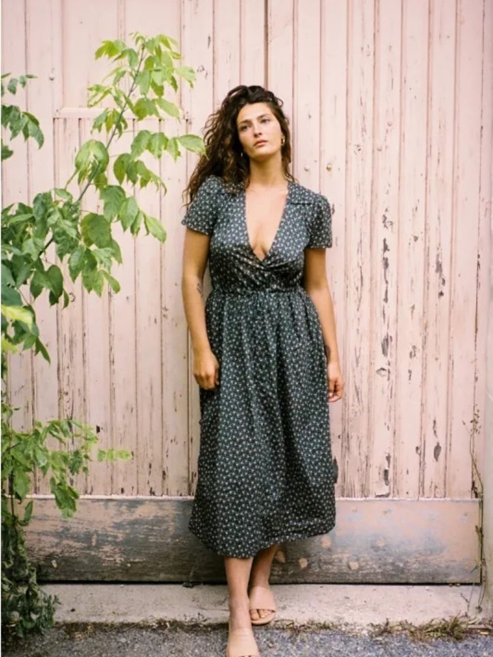 Christy Dawn Olive Green Floral Midi Dress
